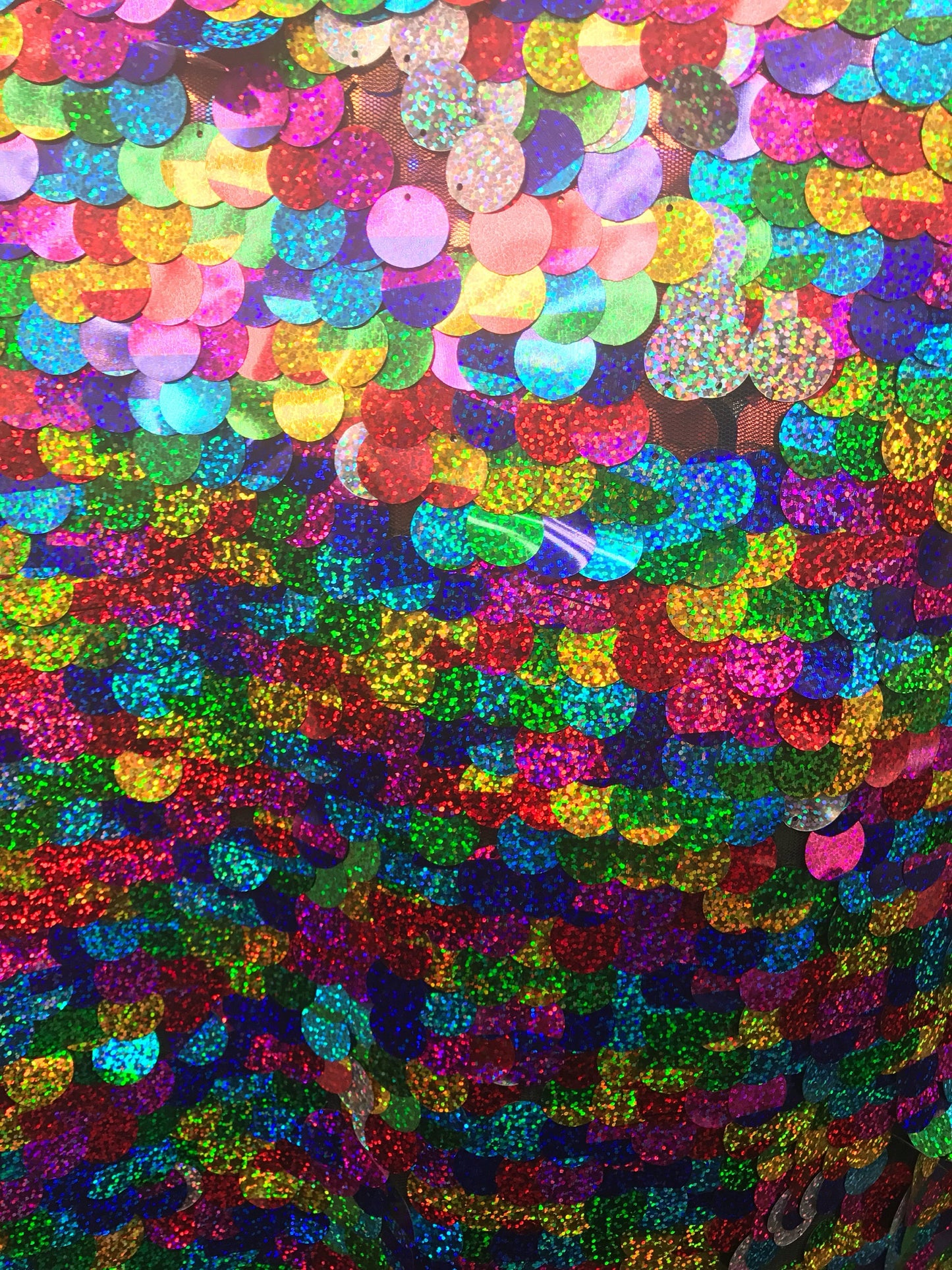 Multicolor paillette Sequins 20mm on stretch mesh 2way stretch 58/60" Sold by the YD. Ships worldwide from Los Angeles California USA