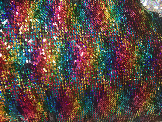 New flip up sequins diamond design multicolor 2tone reversible sequins on spandex base 2way stretch 58/60" Sold by the YD. Ships worldwide.