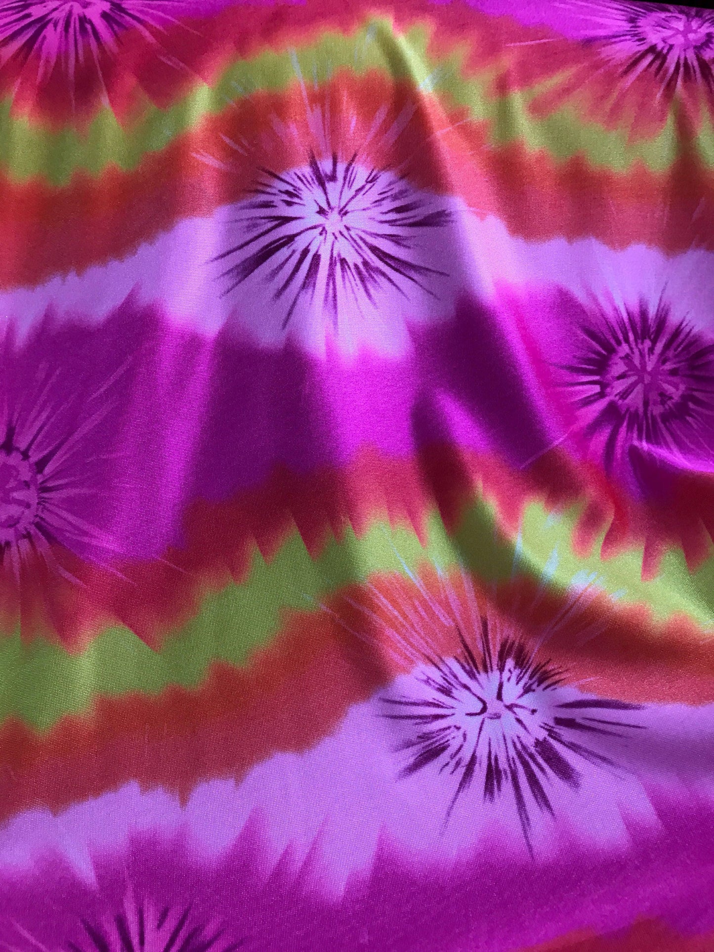 Tie dye design nylon spandex 4way Stretch multicolor 58/60" Sold by the YD. Ships worldwide from Los Angeles California USA