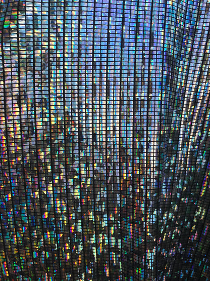 New metallic spandex mini rectangular hologram design 4way stretch 58/60" Sold by the YD. Ships worldwide from Los Angeles CA USA