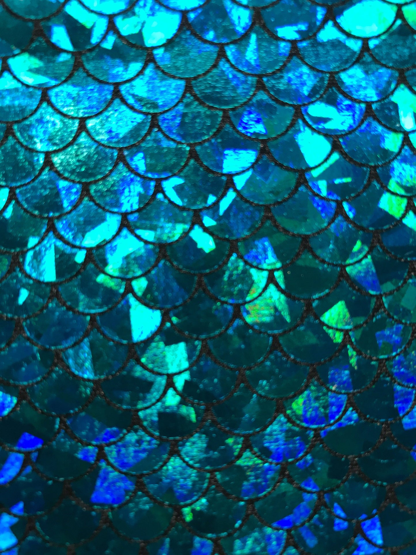 Fish scale small size mermaid hologram foil on nylon spandex 4way stretch 58/60" Sold by the YD. Ships worldwide from Los Angeles California