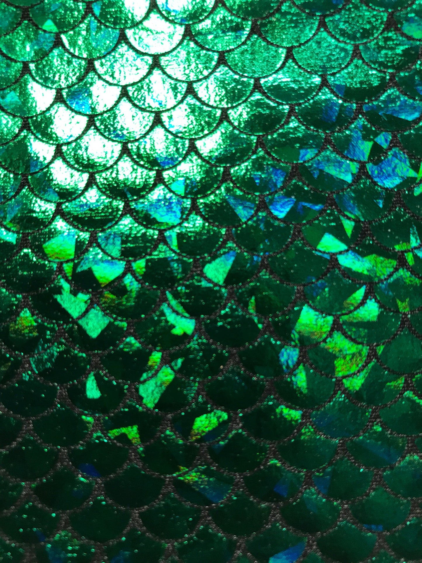 Fish scale small size mermaid hologram foil on nylon spandex 4way stretch 58/60" Sold by the YD. Ships worldwide from Los Angeles California