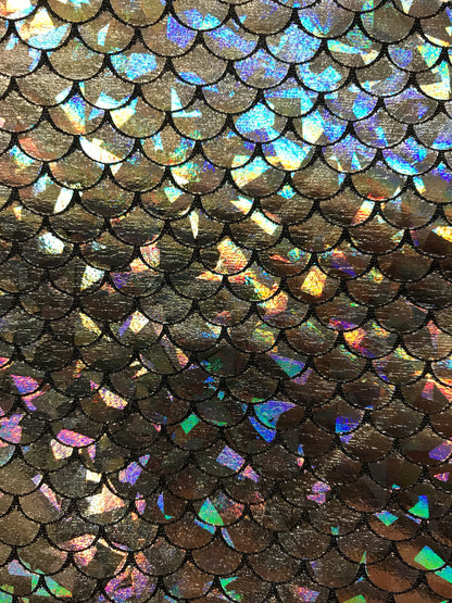 Fish scale small size mermaid hologram foil on nylon spandex 4way stretch 58/60" Sold by the YD. Ships worldwide from Los Angeles California