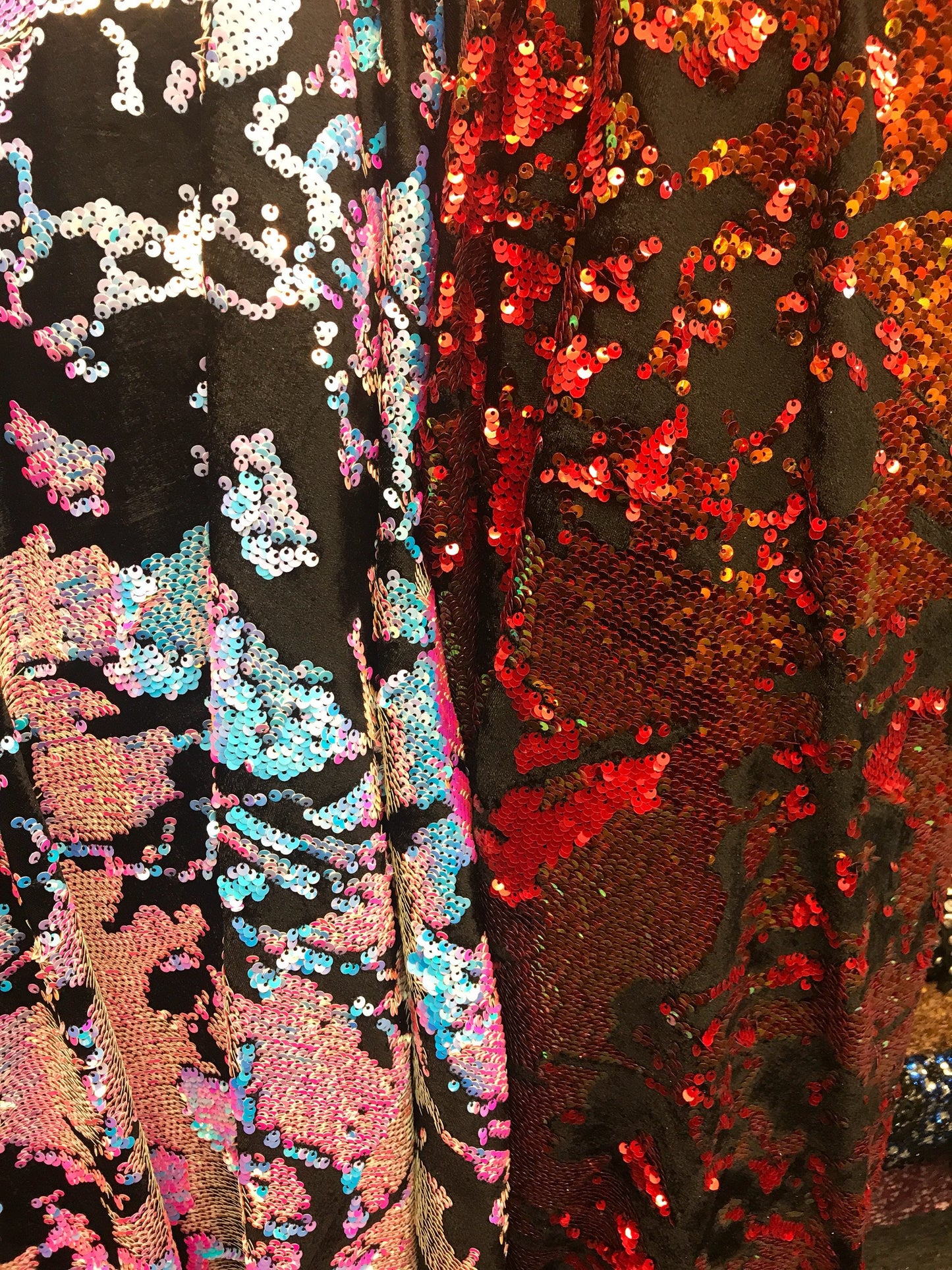 New stretch velvet with iridescent sequins 2way stretch 58/60" Sold by the yd. ships worldwide from Los Angeles California USA