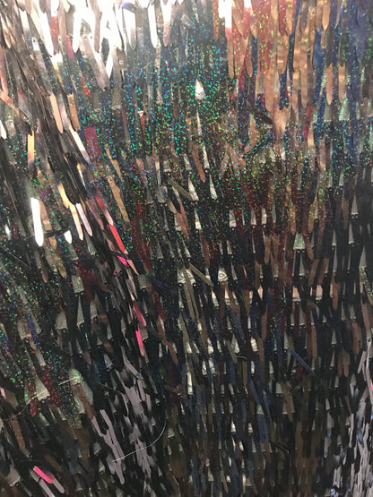 New fringe iridescent sequins on stretch mesh base 2way stretch 58/60" Sold by the YD. Ships worldwide from Los Angeles California USA