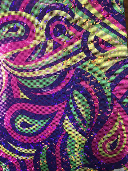 New hologram spandex Paisley abstract design 2tone 4way stretch 58/60" Sold by the YD. Ships worldwide from Los Angeles California USA