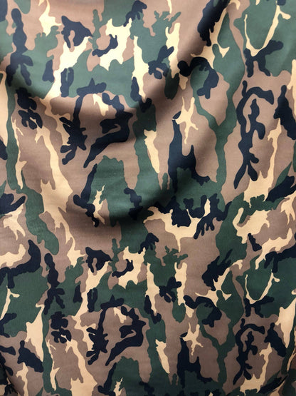 Camouflage design on nylon spandex 4way stretch 58/60" Sils by the YD. Ships worldwide from Los Angeles California USA