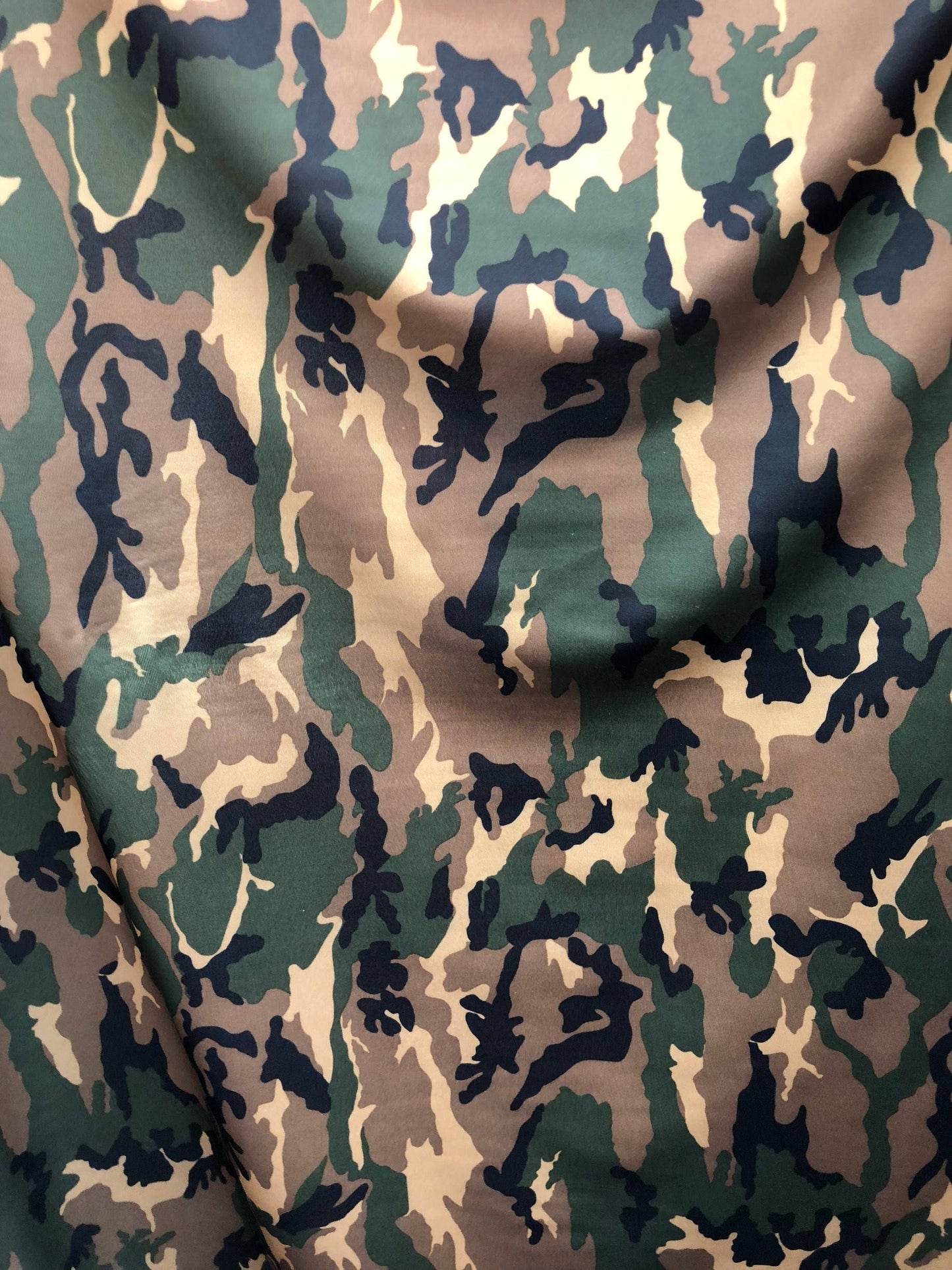 Camouflage design on nylon spandex 4way stretch 58/60" Sils by the YD. Ships worldwide from Los Angeles California USA