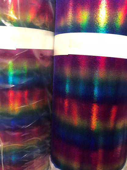 New rainbow design all over foil metallic nylon spandex 4way 58/60" Sold by the YD. Ships worldwide from Los Angeles California USA