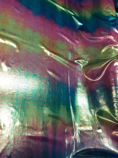 Tie dye metallic foggy foil nylon spandex 4way stretch 58/60" Sold by the YD. Ships worldwide from Los Angeles California USA