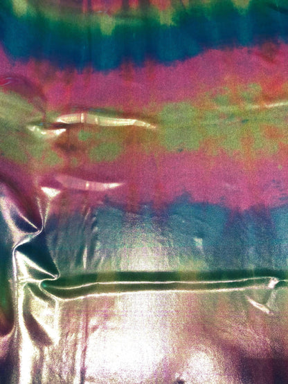 Tie dye metallic foggy foil nylon spandex 4way stretch 58/60" Sold by the YD. Ships worldwide from Los Angeles California USA