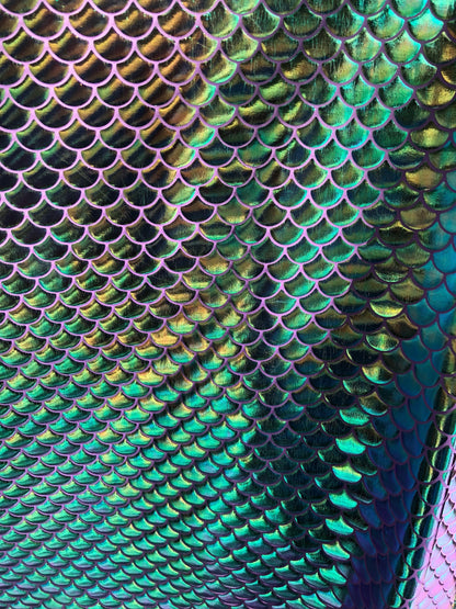 New mermaid design purple/green iridescent foil 4way Stretch 58/60" Sold by the YD. ships worldwide from Los Ángeles California USA