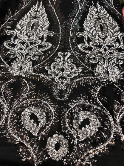 New damask design two tone sequins Victoria design on stretch mesh 2way 58/60" Sold by the YD. Ships worldwide from Los Ángeles CA