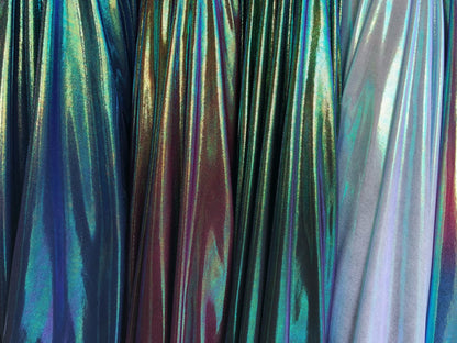 New iridescent foggy foil on nylon spandex 4way stretch 58/60" Sold by the YD. Ships worldwide from Los Angeles California USA