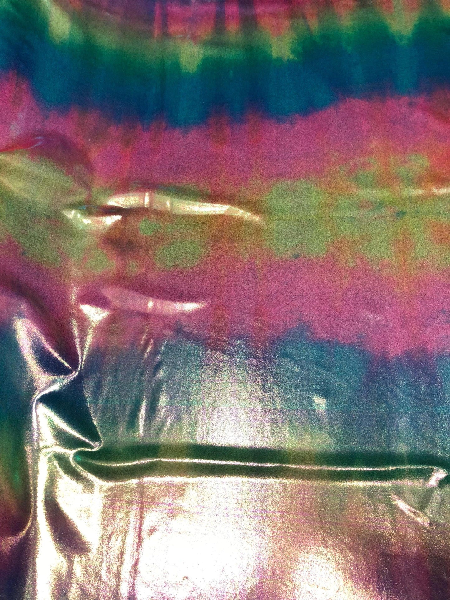 Tie dye metallic foggy foil nylon spandex 4way stretch 58/60" Sold by the YD. Ships worldwide from Los Angeles California USA