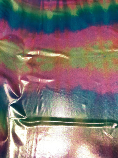 Tie dye metallic foggy foil nylon spandex 4way stretch 58/60" Sold by the YD. Ships worldwide from Los Angeles California USA