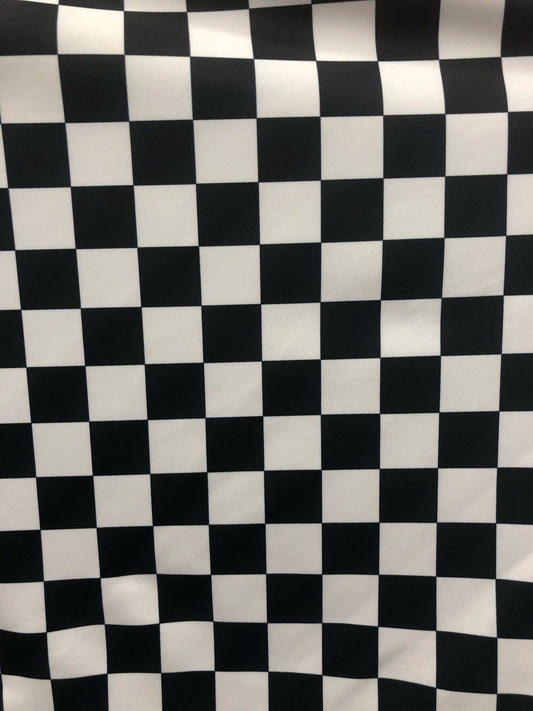 Checkered design 1" print on nylon spandex 4way stretch 58/60" Sold by the YD. Ships worldwide from Los Angeles California USA