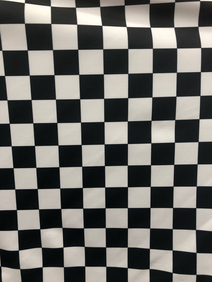 Checkered design 1" print on nylon spandex 4way stretch 58/60" Sold by the YD. Ships worldwide from Los Angeles California USA