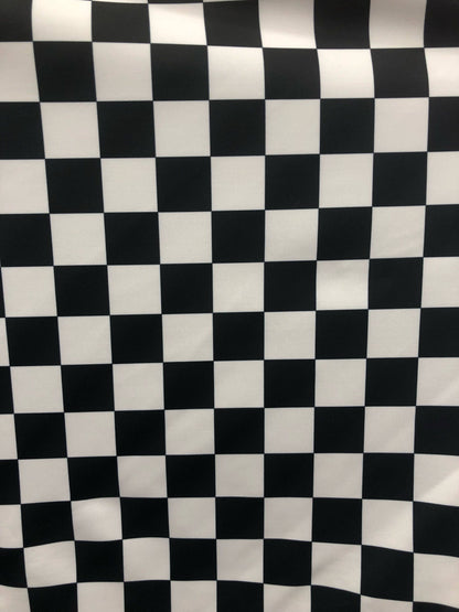 Checkered design 1" print on nylon spandex 4way stretch 58/60" Sold by the YD. Ships worldwide from Los Angeles California USA