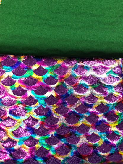 New mermaid design doble hologram foil on nylon spandex 4way Stretch 58/60" Sold by the YD. Ships worldwide from Los Angeles California USA.