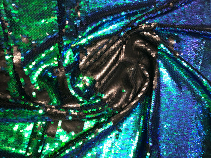 New flip up sequins reversible sequins green/black spandex base 2way strech 58/60" Sold by the YD. Ships worldwide from Los Angeles CA USA