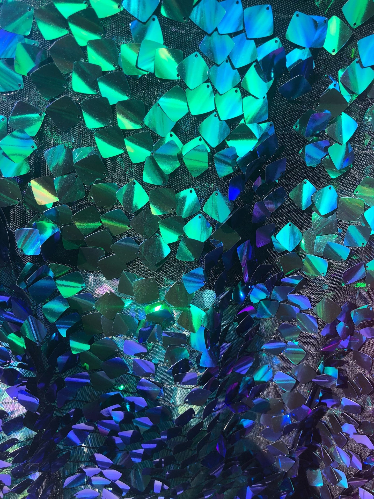 New sequins square design iridescent 2tone sequins on stretch mesh 2way Stretch 58/60" Sold by the YD. Ships worldwide from Los Angeles, CA