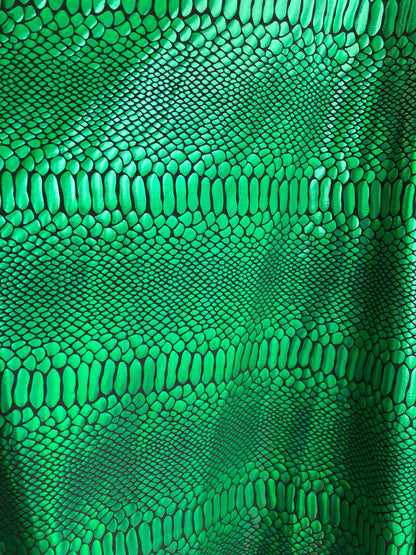 New metallic spandex crocodile design balck/green 4way Stretch 58/60" Sold by the YD. Ships worldwide from Los Angeles California USA.