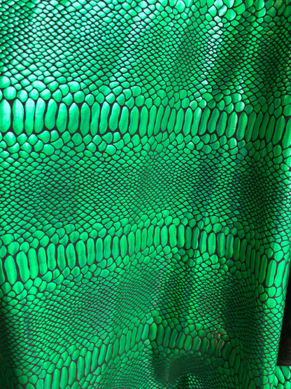 New metallic spandex crocodile design balck/green 4way Stretch 58/60" Sold by the YD. Ships worldwide from Los Angeles California USA.