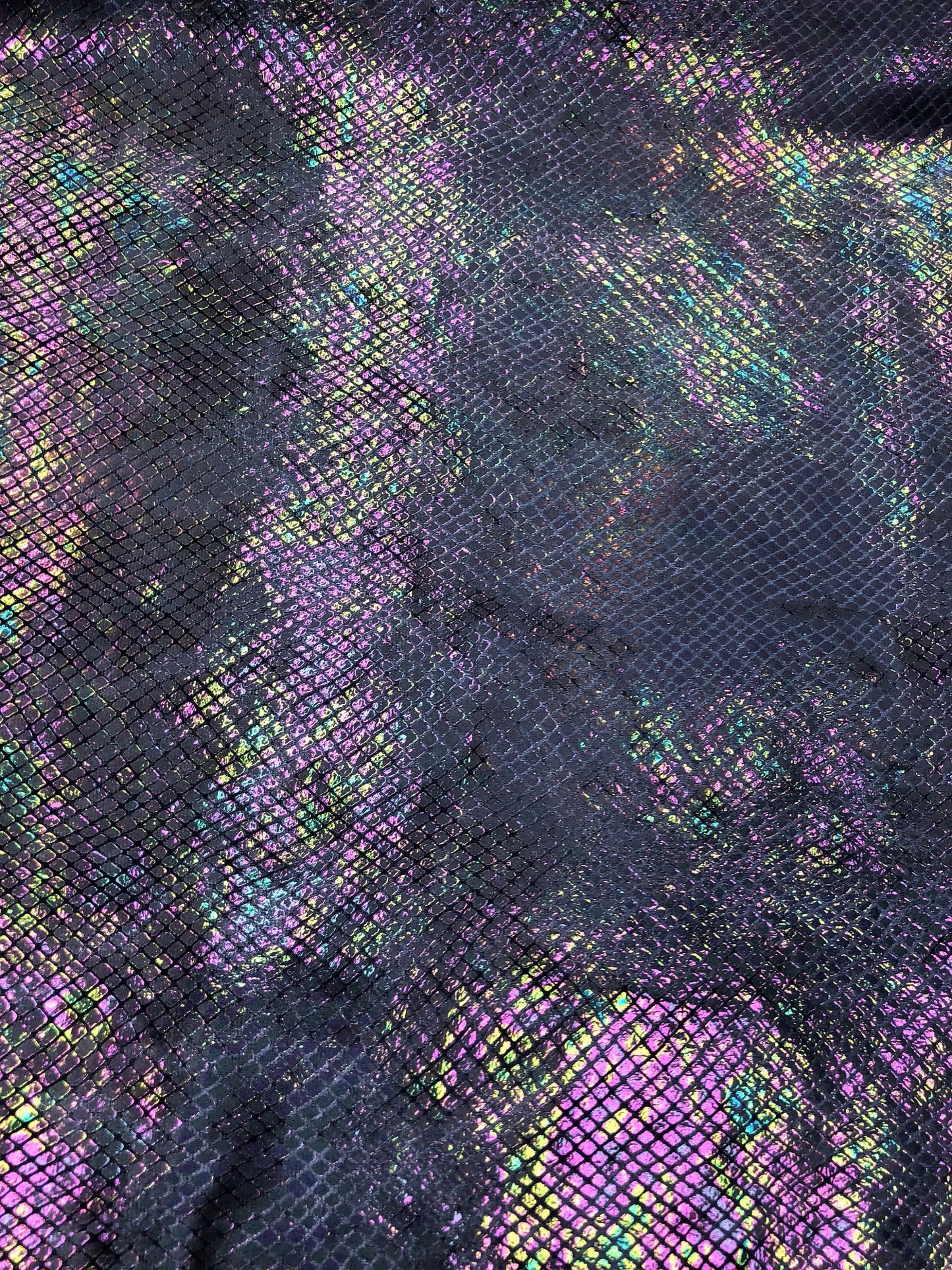 New heavy velvet with clear iridescent foil pebble hologram 4way stretch 58/60" Sold by the YD. Ships worldwide from Los Angeles California.