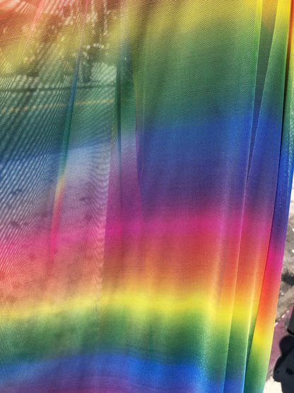 New power mesh rainbow color 4way Stretch 58/60" Sold by the YD. Ships worldwide from Los Angeles California USA.