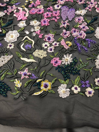 New embroidery lace beaded hand made flower design 2 way stretch 52/54" Sold by the YD. Ships worldwide from Los Angeles California USA