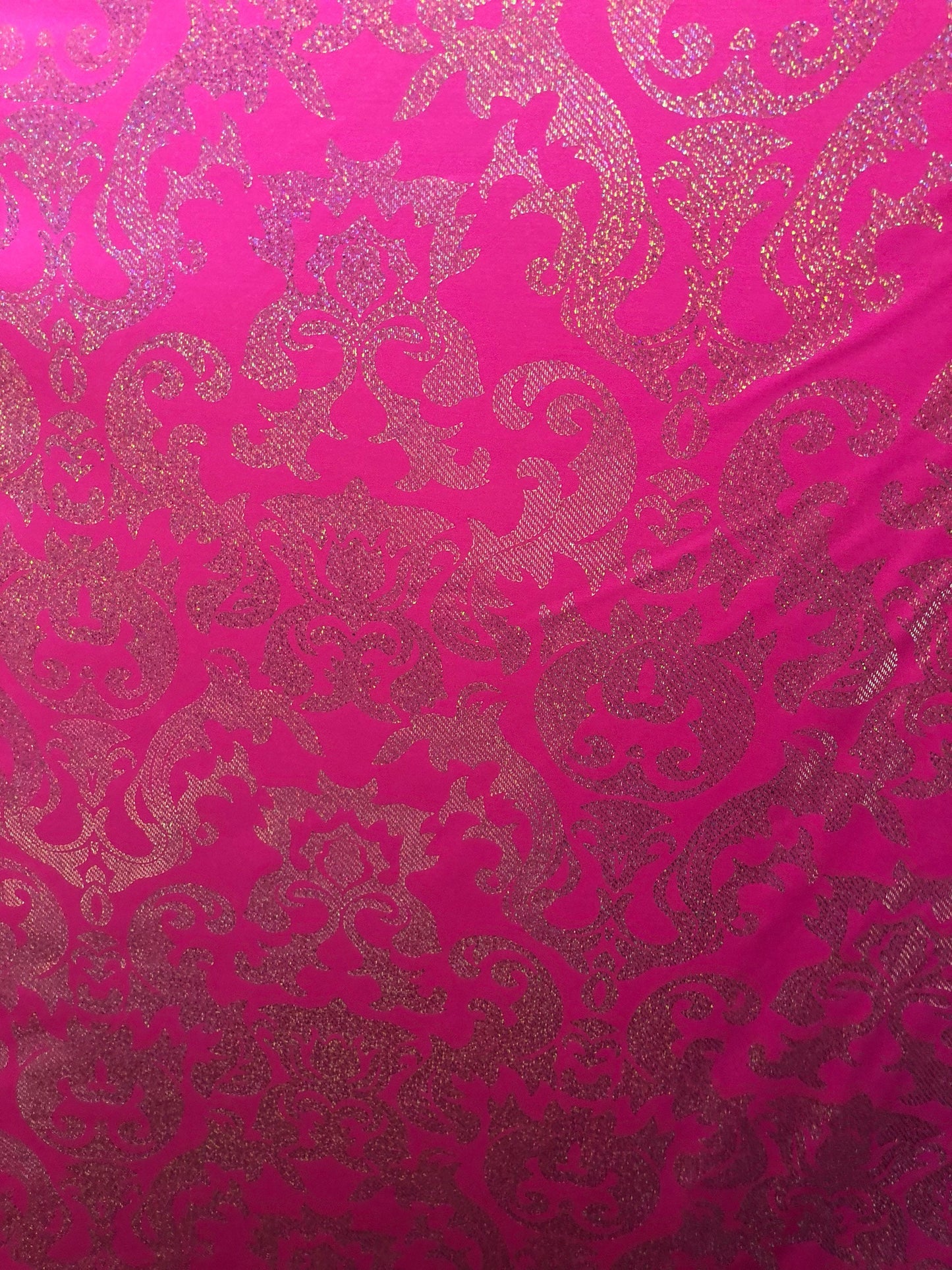 New metallic nylon spandex damask design 4way Stretch 58/60" Sold by the YD. Ships worldwide from Los Angeles California USA.