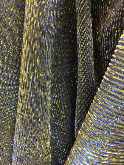 New metallic mesh gold/royal 4way stretch 58/60" Sold by the YD. Ships worldwide from Los Ángeles California USA.