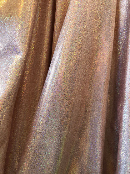 New foggy foil hologram metallic spandex blush color 4way Stretch 58/60" Sold by the YD. Ships worldwide from Los Angeles California USA.