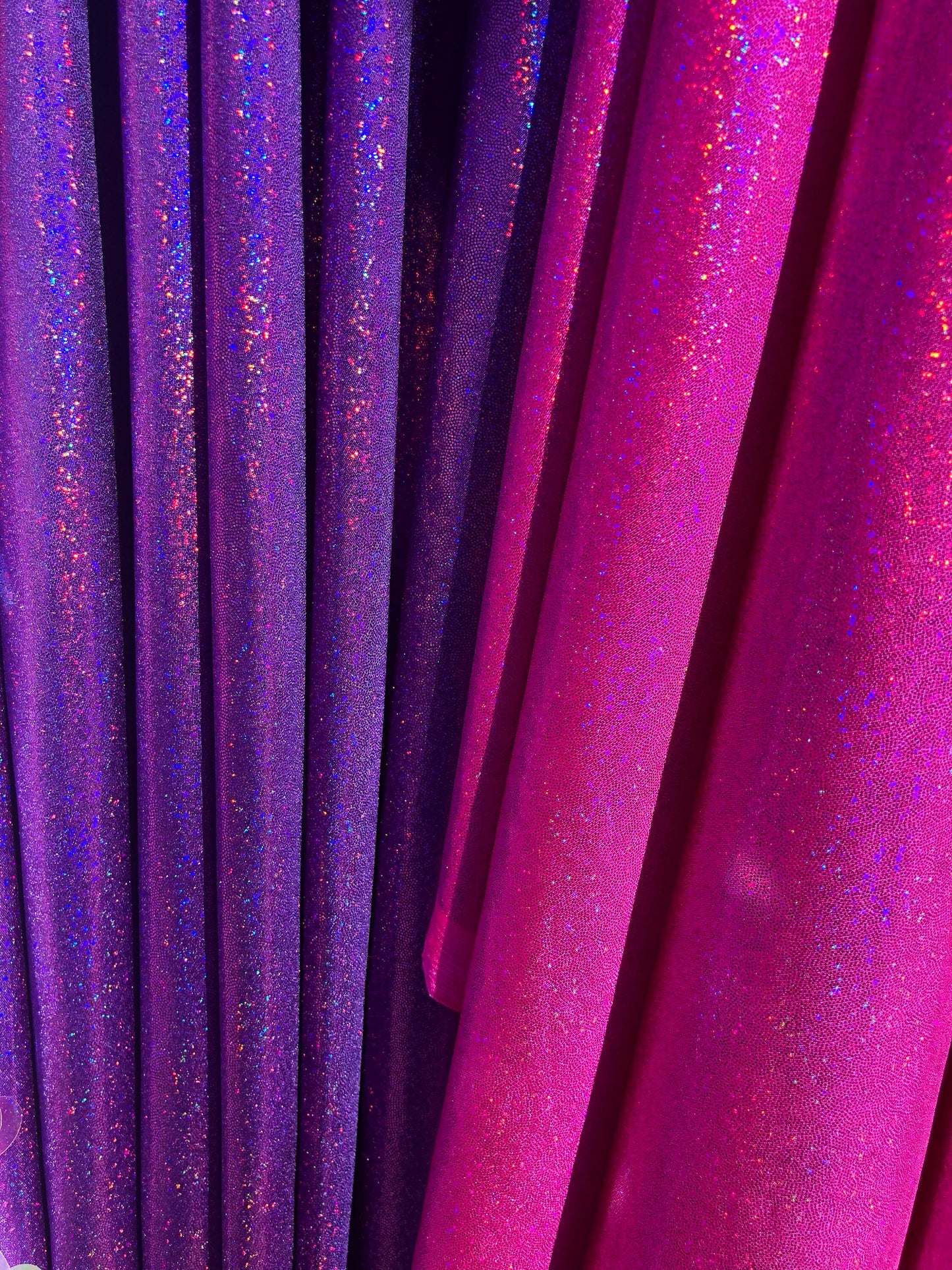 Nylon spandex holographic sparkling foggy foil 4way stretch 58/60" Sold by the YD. Ships worldwide from Los Angeles California USA.