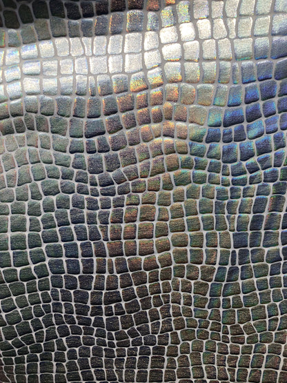 New metallic nylon spandex crocodile iridescent foil 4way Stretch 58/60" Sold by the YD. Ships worldwide from Los Angeles California USA