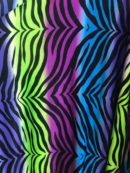 New spandex zebra design multicolor light weight poly spandex 4way Stretch 58/60" Sold by the YD. Ships worldwide