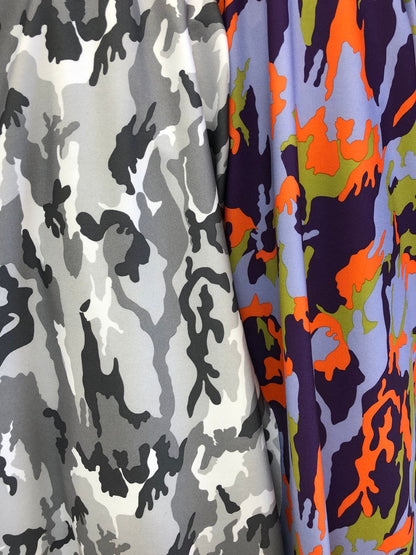 New heavy nylon spandex print camuflaje design 4way stretch 58/60" Sold by the YD. Ships worldwide from Los Angeles California USA.