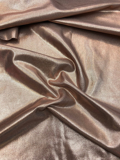 New all over foil nylon spandex rose gold color 4way Stretch 58/60" Sold by the YD. Ships Worldwide from Los Angeles California USA