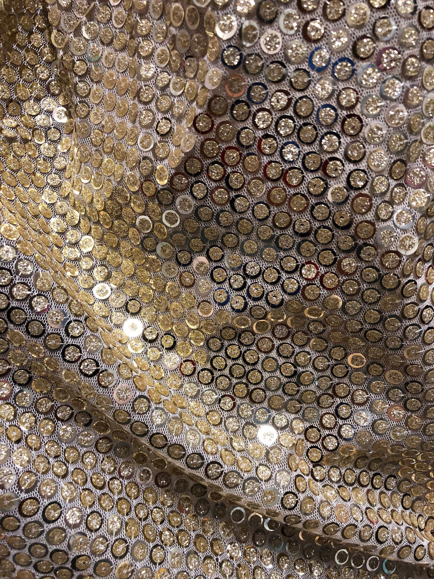 New diamond sequins holo 3mm embossed on stretch mesh 2way 50/52" Sold by the YD. Ships Worldwide from Los Angeles California USA.