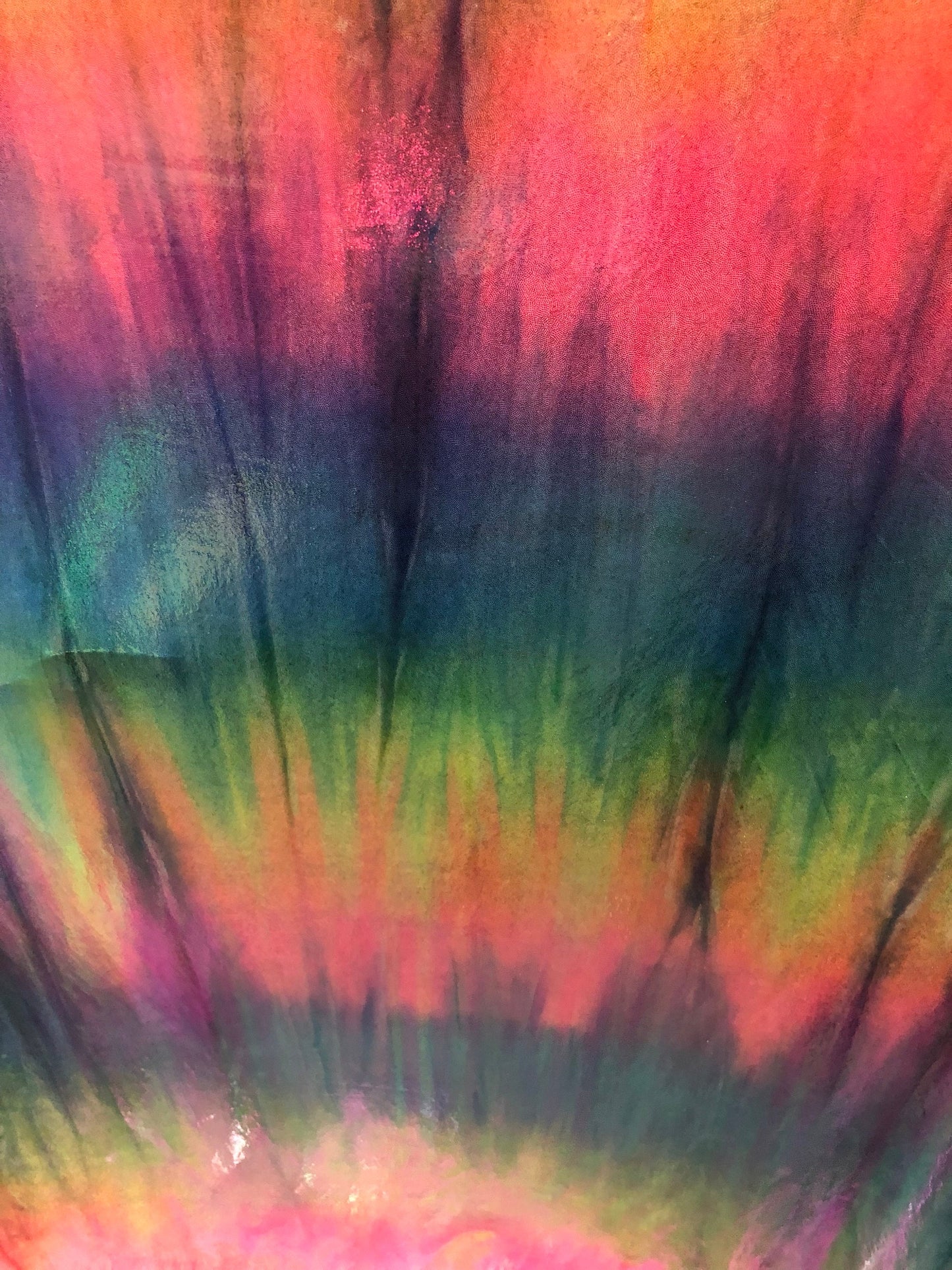 Tie dye metallic all over foil rainbow color nylon spandex 4way 58/60" Sold by the YD. Ships worldwide from Los Angeles California USA.