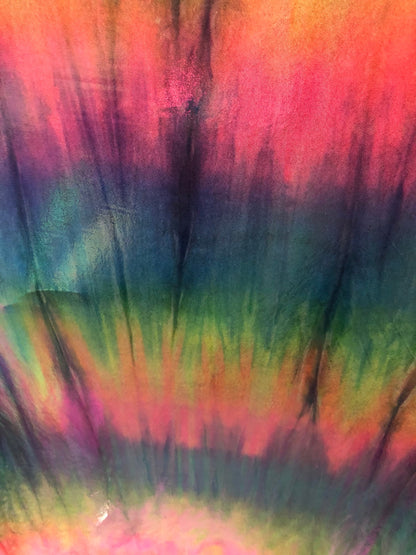 Tie dye metallic all over foil rainbow color nylon spandex 4way 58/60" Sold by the YD. Ships worldwide from Los Angeles California USA.