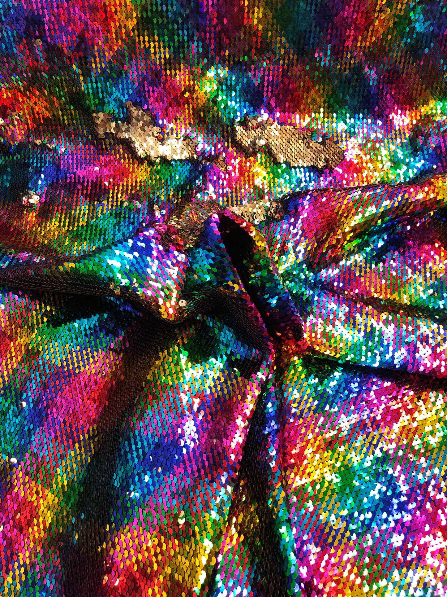 New mermaid sequins plaid design rainbow/gold on spandex base 2way 58/60" Sold by the YD. Ships worldwide from Los Angeles CA