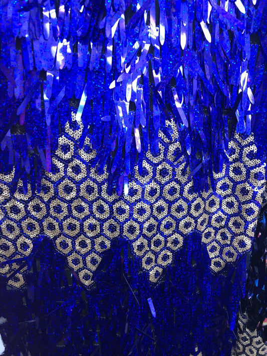 Peacock sequins with hexagon design 2tone sequins on stretch mesh base 2way 54/55" Sold by the YD. Ships worldwide from Los Angeles CA USA.