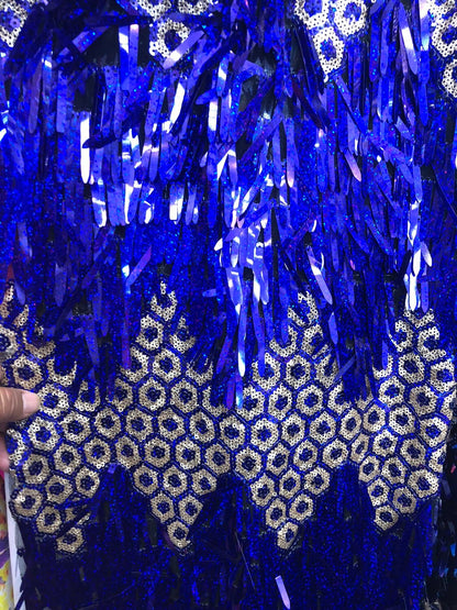 Peacock sequins with hexagon design 2tone sequins on stretch mesh base 2way 54/55" Sold by the YD. Ships worldwide from Los Angeles CA USA.