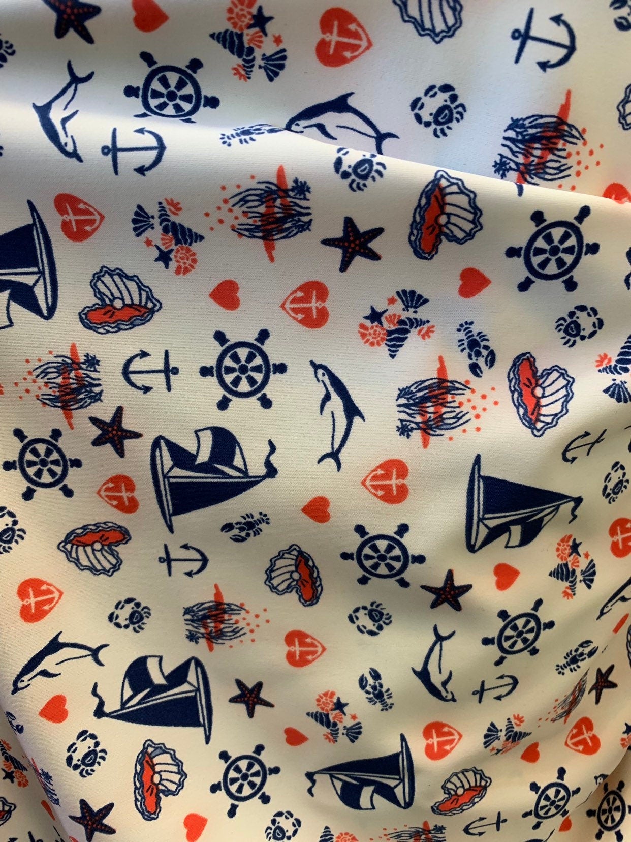 New print nylon spandex Nautica design 4way stretch 58/60" Sild by the YD. Ships worldwide from Los Angeles California USA.