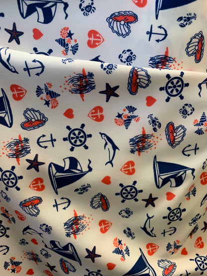 New print nylon spandex Nautica design 4way stretch 58/60" Sild by the YD. Ships worldwide from Los Angeles California USA.