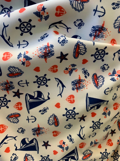 New print nylon spandex Nautica design 4way stretch 58/60" Sild by the YD. Ships worldwide from Los Angeles California USA.