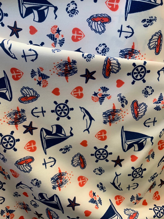 New print nylon spandex Nautica design 4way stretch 58/60" Sild by the YD. Ships worldwide from Los Angeles California USA.