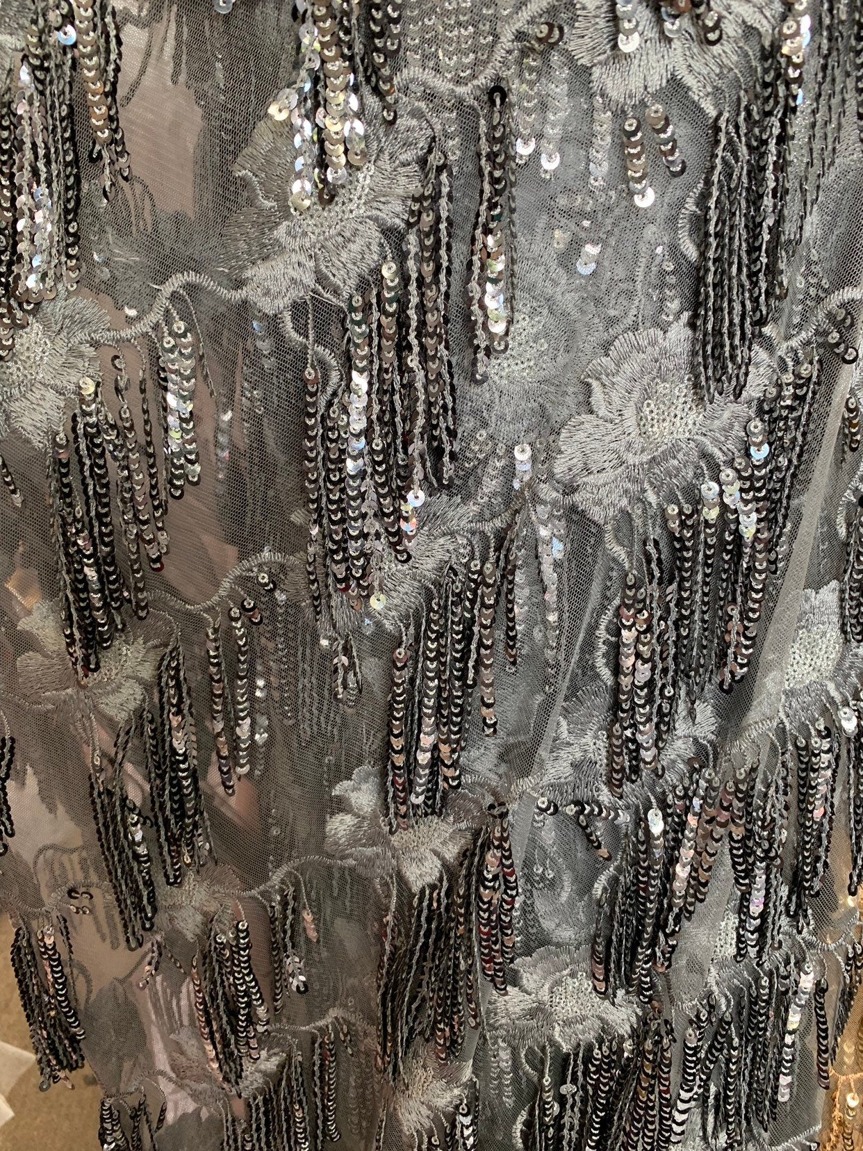 New embroidered hologram sequins fringe design 2way stretch 58/60" Sold by the YD. Ships worldwide from Los Angeles California USA.